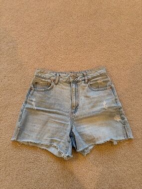 Garage Light Blue High-Rise Distressed Denim Shorts